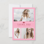 Pink Modern Simple Typografy 4 Foto Abschluss Dankeskarte (Vorderseite)