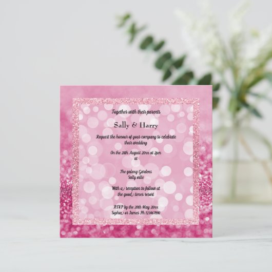 Pink Modern Sparkle Crystals Wedding Einladung (Stehend Vorderseite)