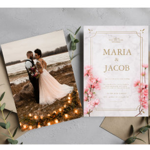 Pink Modern Stylish Boho Wedding Foto Einladung