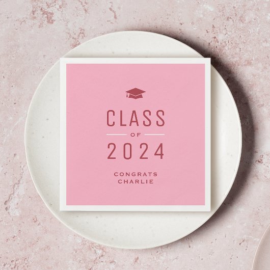Pink Modern Typografy Class of 2024 Abschluss Serviette