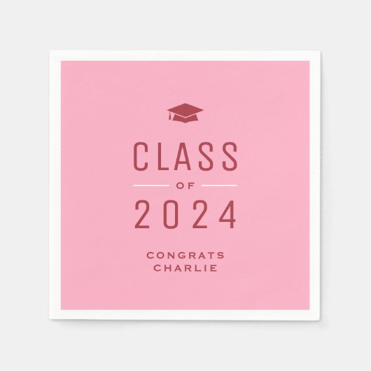 Pink Modern Typografy Class of 2024 Abschluss Serviette (Vorderseite)