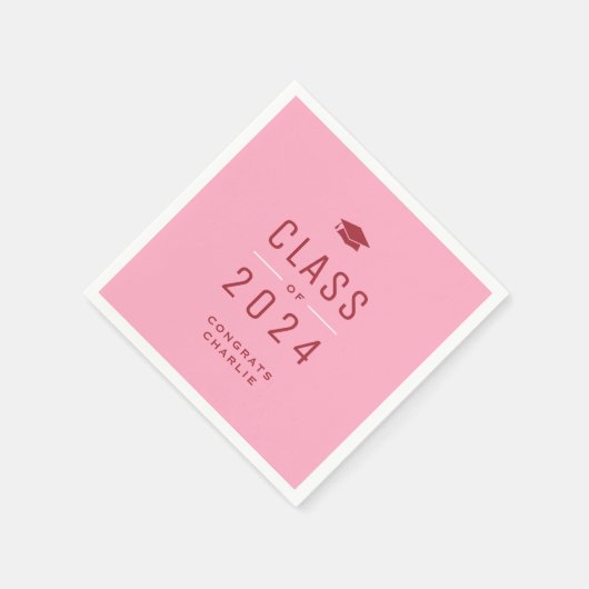 Pink Modern Typografy Class of 2024 Abschluss Serviette (Ecke)