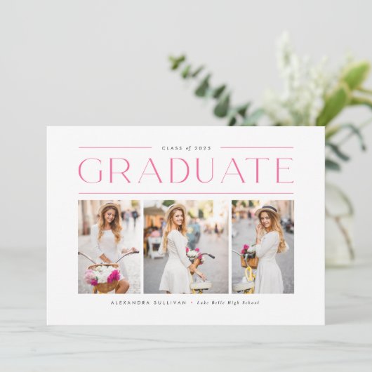 Pink Modern Typografy Foto Collage Abschluss Einladung (Stehend Vorderseite)