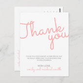 Pink Modern Typografy Wedding Danke Postkarte (Vorne/Hinten)
