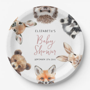 Pink Modern Watercolor Woodland Animans Baby Pappteller
