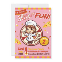 Pink Moderne Pizza Geburtstagsfeier Einladung