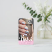 Pink Moderne schicke QR-Code Nägel Foto Visitenkarte (Stehend Vorderseite)