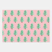 Pink Moderne Wasserfarbe Weihnachten Grüne Pine Tr Geschenkpapier Set (Vorderseite)
