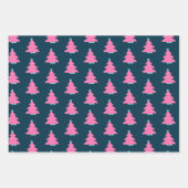 Pink Moderne Weihnachtsbaumen auf Navy Blue Geschenkpapier Set (Vorderseite 2)