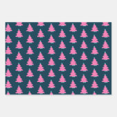Pink Moderne Weihnachtsbaumen auf Navy Blue Geschenkpapier Set (Vorderseite)