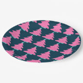 Pink Moderne Weihnachtsbaumen auf Navy Blue Pappteller (Schrägansicht)