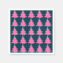 Pink Moderne Weihnachtsbaumen auf Navy Blue Serviette