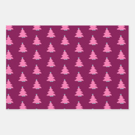 Pink Moderne Weihnachtsbaumen Geschenkpapier Set