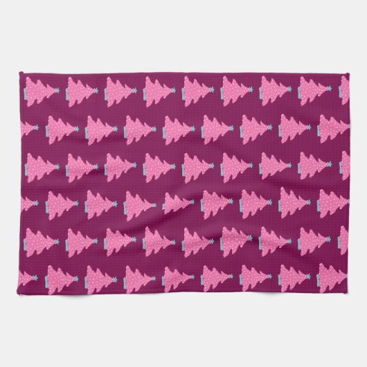 Pink Moderne Weihnachtsbaumen Geschirrtuch (Horizontal)