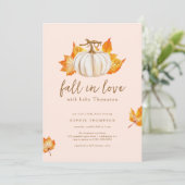 Pink | Moderner Pupkin-Herbst in Liebe Kinderdusch Einladung (Stehend Vorderseite)