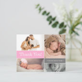 Pink Modernes Baby Foto Collage Baby Dusche Postkarte (Stehend Vorderseite)
