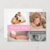 Pink Modernes Baby Foto Collage Baby Dusche Postkarte (Vorne/Hinten)