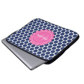 Pink Modernes Blume Monogram Blue Polka Dot Muster Laptopschutzhülle (Vorne Knopf)