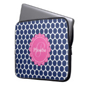 Pink Modernes Blume Monogram Blue Polka Dot Muster Laptopschutzhülle (Vorderseite Links)
