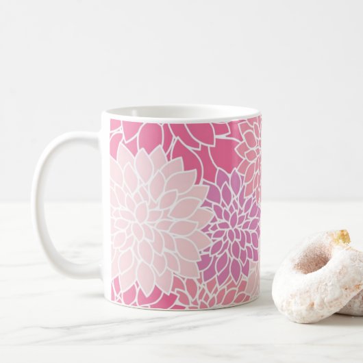 Pink Modernes Dahlia-Blume-Patternglas Kaffeetasse (Mit Donut)