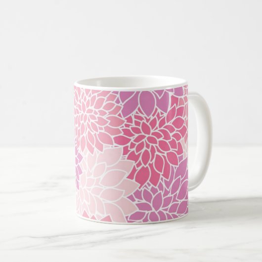 Pink Modernes Dahlia-Blume-Patternglas Kaffeetasse (VorderseiteRechts)