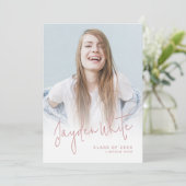 Pink Modernes Script 4 Foto Abschluss Ankündigung (Stehend Vorderseite)