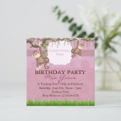 Pink Monkey Fun Photo Birthday Invite Einladung (Stehend Vorderseite)