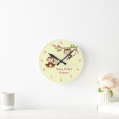 Pink Monkey Sisters Personalized Shared Bedroom Runde Wanduhr (Zuhause)