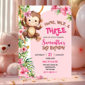 Pink Monkey Young Wild Three Third Birthday Einladung