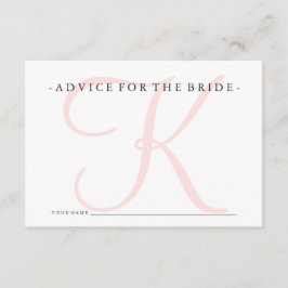 Pink Monogram Advice for Bride Shower Game Hinweiskarte