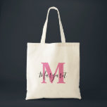 Pink Monogram Black Script Name Toag Tragetasche<br><div class="desc">Rosa Monogramm Schwarzer Script Name Tote Bag. Kann als Geschenk an Familie und Freunde an ihrem Geburtstag und Weihnachten gegeben werden.</div>