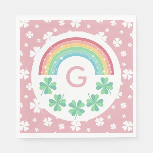 Pink Monogram Clover & Rainbow Lucky One  Serviette (Vorderseite)