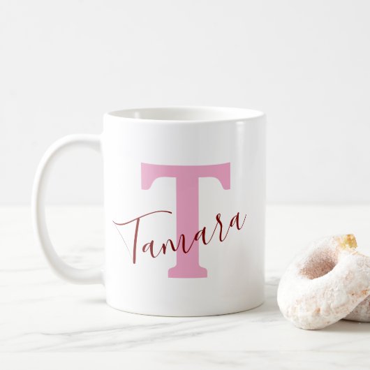 Pink Monogram Coffee Mug | Custom Name Kaffeetasse (Mit Donut)