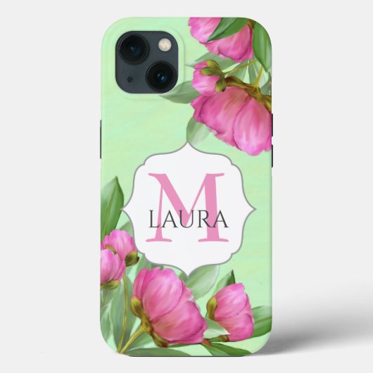 Pink Monogram Custom Floral Botanical Peonical Case-Mate iPhone Hülle (Rückseite)