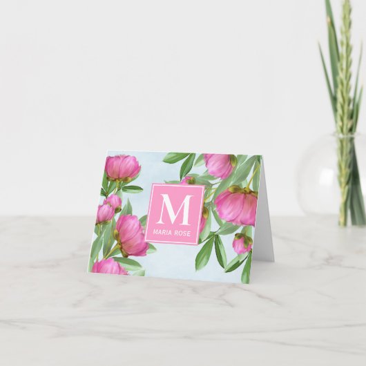 Pink Monogram Custom Floral Greenery Peonies (Vorderseite)