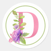 PINK MONOGRAM D MIT SOMMERBLUME RUNDER AUFKLEBER (Vorderseite)