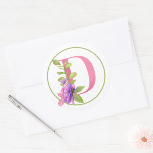 PINK MONOGRAM D MIT SOMMERBLUME RUNDER AUFKLEBER