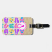 Pink Monogram Flip Flops Beach Gepäckanhänger (Vorderseite horizontal)
