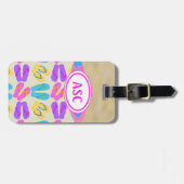 Pink Monogram Flip Flops Beach Gepäckanhänger (Vorderseite horizontal)