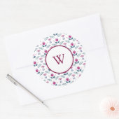 Pink Monogram Floral Aquarellfarbe Runder Aufkleber (Umschlag)