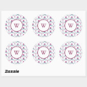 Pink Monogram Floral Aquarellfarbe Runder Aufkleber (Blatt)