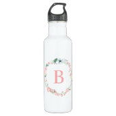 Pink Monogram Floral Wreath Trinkflasche (Vorderseite)