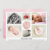 Pink Monogram Foto Collage Baby Danke Karte (Vorne/Hinten)