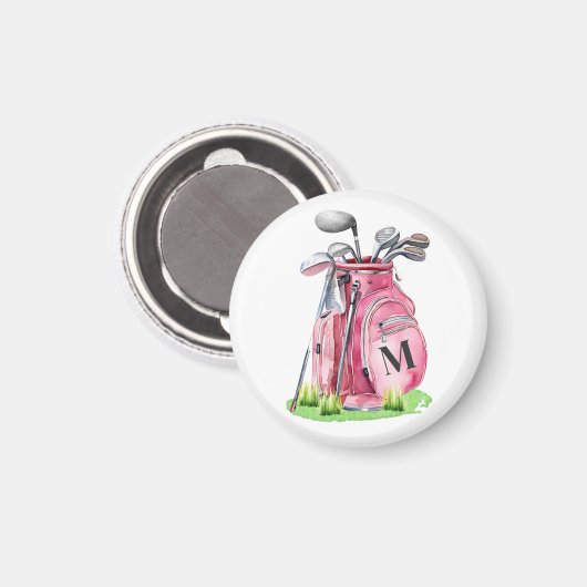 Pink Monogram Golf Bag Magnet (Vorderseite/Rückseite)