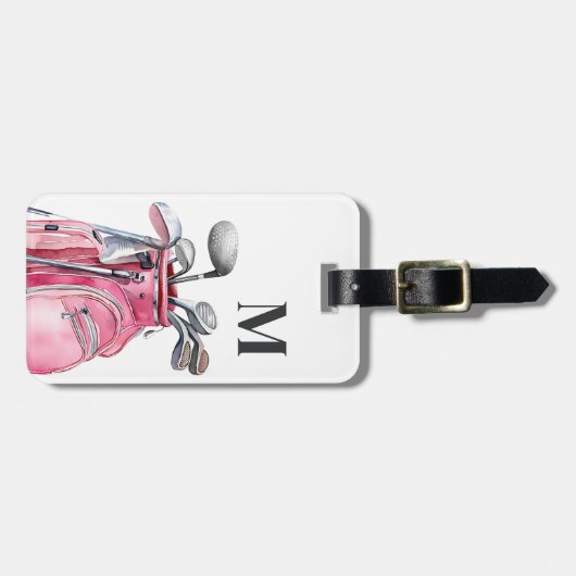 Pink Monogram Initial Golf Gepäckanhänger (Vorderseite horizontal)