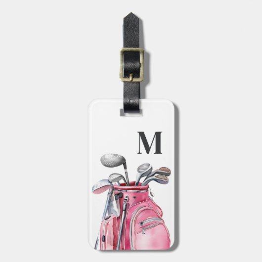 Pink Monogram Initial Golf Gepäckanhänger (Vorderseite vertikal)
