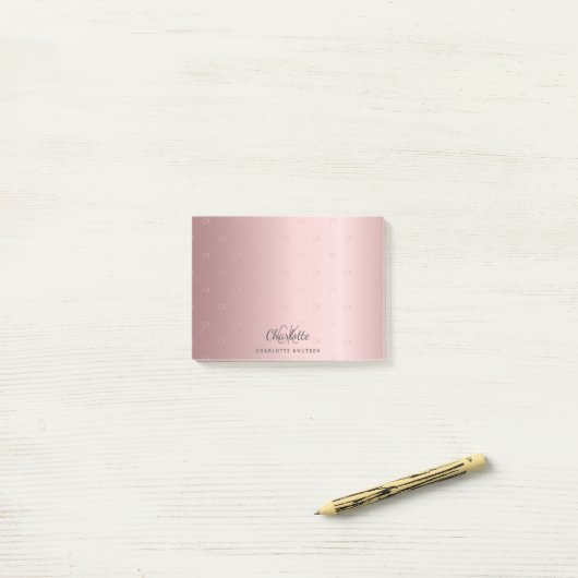 Pink Monogram Initial Name Skript Post-it Klebezettel (Auf Schreibtisch)