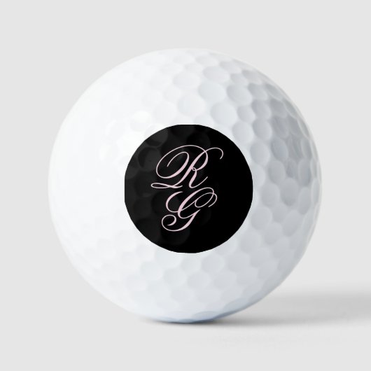 Pink Monogram Initial Script Black Golfball (Vorderseite)