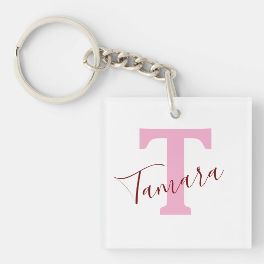 Pink Monogram Keychain | Custom Name Schlüsselanhänger (Vorderseite)