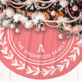 Pink Monogram Laurel Wreath Familie Weihnachten Polyester Weihnachtsbaumdecke